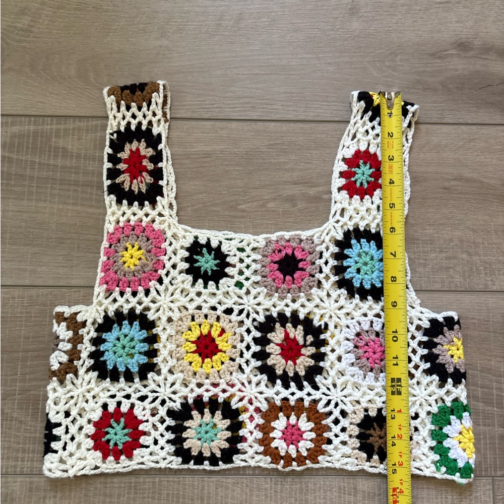 Boho Knit Colorful Crochet Square Neck Crop Top - Picture 4 of 5